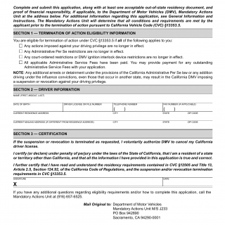 CA DMV Form DL 4006. Application for Termination of Action