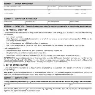 CA DMV Form DL 4062. Ignition Interlock Device Exemption Request