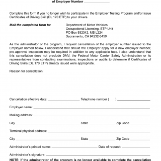 CA DMV Form DL 520C ETP. Employer Testing Program Voluntary Cancellation Request