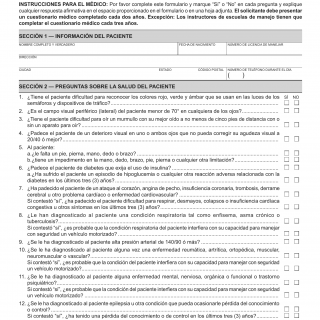 CA DMV Form DL 546A SP. Physician's Health Report Spanish