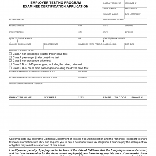 CA DMV Form DL 811 ETP. Employer Testing Program Examiner Certification Application