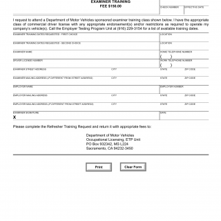 CA DMV Form DL 818 ETP. Refresher Training Request