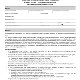 CA DMV Form DL 946. Internet Security Agreement Certification Program Provider Representative