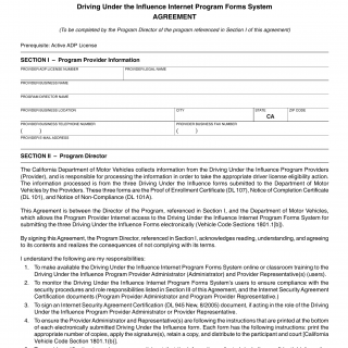 CA DMV Form DL 947. Driving Under the Influence Internet Program Forms Systems Agreement
