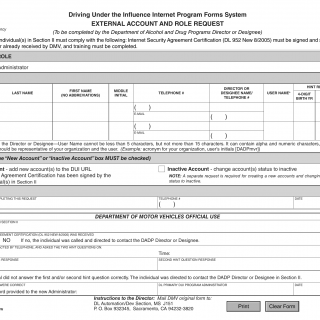 CA DMV Form DL 950. External Account and Role Request