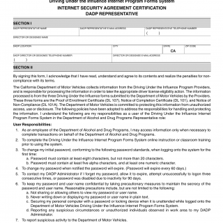 CA DMV Form DL 951. Internet Security Agreement Certification, DADP Representative