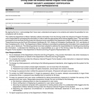 CA DMV Form DL 951. Internet Security Agreement Certification, DADP