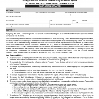CA DMV Form DL 952. Internet Security Agreement Certification, DADP Provider Administrator