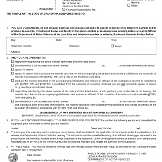 CA DMV Form DS 2000 P. Subpoena Duces Tecum Public