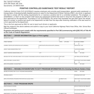 CA DMV Form DS 334. Positive Controlled Substance Test Result Report