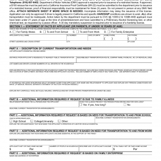 CA DMV Form DS 694. Application for Critical Need Restrisction