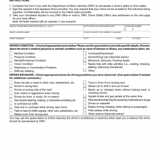 CA DMV Form DS 699. Request for Driver Reexamination