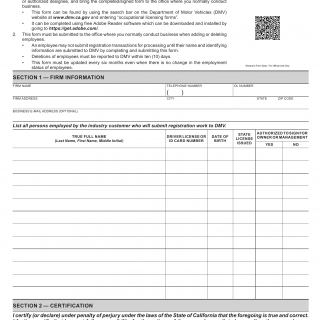 CA DMV Form FO 607A. Industry Customer Employee Listing