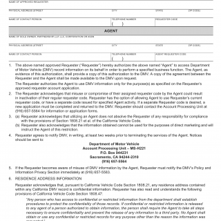 CA DMV Form INF 03. Information Services Program Agent Authorization