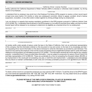 CA DMV Form INF 1101. Authorization for Release of Driver Record Information