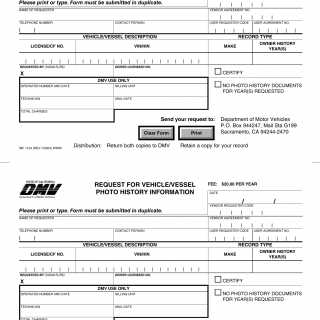 CA DMV Form INF 1124. Request for Vehicle/Vessel Photo History Information