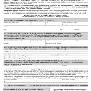 CA DMV Form INF 1126. Registration Information Request for Lien Sale