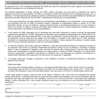 CA DMV Form INF 1128. Information Security Statement