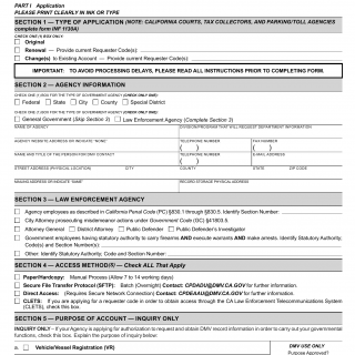 CA DMV Form INF 1130. Government Requester Account Application