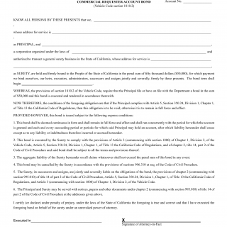 CA DMV Form INF 1132. Commercial Requester Account Bond
