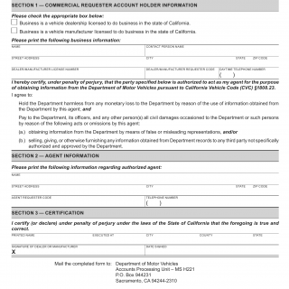 CA DMV Form INF 1184. Certification of Agency