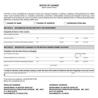 CA DMV Form MC 152 M. Motor Carrier Permit Notice of Change