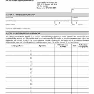 CA DMV Form MC 3501 P. PFR Authorization Signature Form