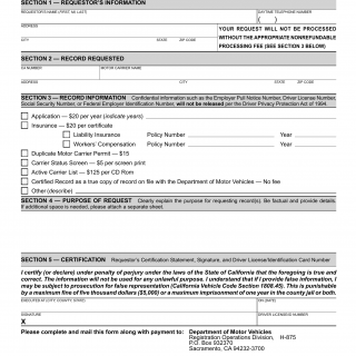CA DMV Form MC 430 M. Information Request Motor Carrier Permit