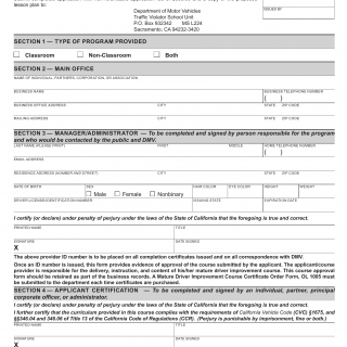 CA DMV Form OL 1002. Application for Approval of Mature Driver Improvement Course