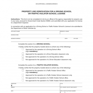 CA DMV Form OL 140. Property Use Verification for a Driving School or Traffic Violator School License