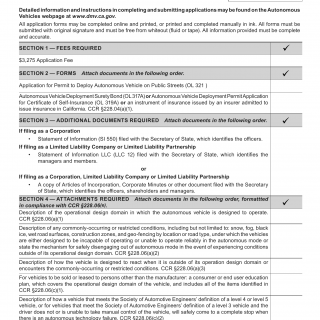 CA DMV Form OL 321C. Autonomous Vehicle Deployment Checklist