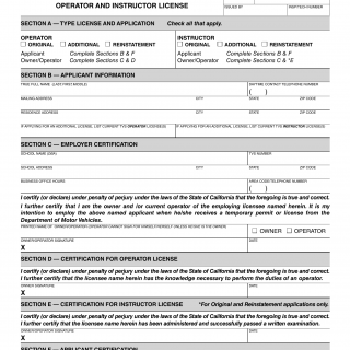 CA DMV Form OL 710. Application for Traffic Violator School Operator and Instructor License