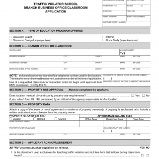 CA DMV Form OL 712. Traffic Violator School Branch Business Office/Classroom Application
