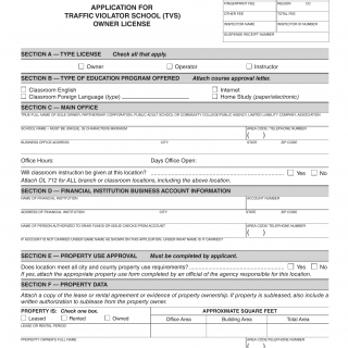CA DMV Form OL 713. Application for Traffic Violator School (TVS) Owner License, Part A