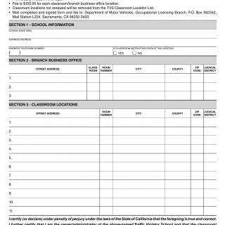 CA DMV Form OL 737. Classroom/Branch Renewal Application
