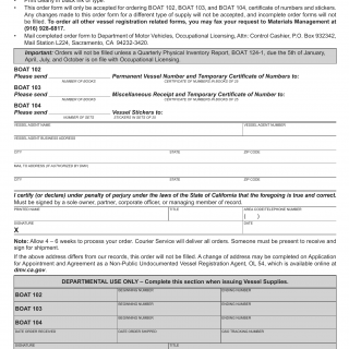 CA DMV Form OL 857. Vessel Agent Supply Order Form