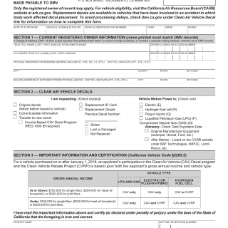 CA DMV Form REG 1000. Application for Clean Air Vehicle Decals