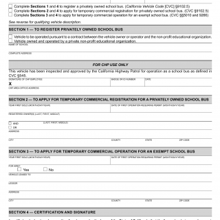CA DMV Form REG 123. School Bus Registration or Permit Application