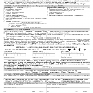 CA DMV Form REG 17. Special Interest License Plates Application