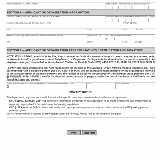 CA DMV Form REG 195 A. Application for Permanent Disabled Person (DP) Placard Renewal