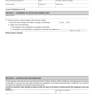 CA DMV Form REG 256M. Statement of Facts Motor Carrier Fleet Name Change