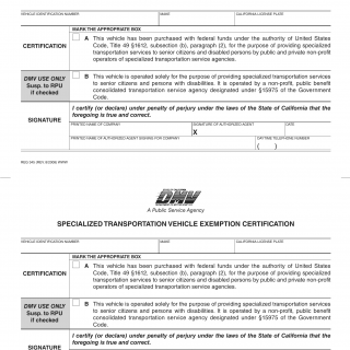 CA DMV Form REG 345. Specialized Transportation Vehicle Exemption Certification