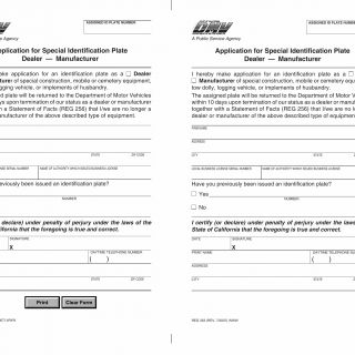 CA DMV Form REG 353. Application for Special Identification Plate Dealer вЂ“ Manufacturer