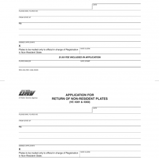 CA DMV Form REG 356. Application for Return of Non-Resident Plates