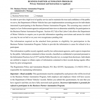 CA DMV Form REG 4019. Statement of Personal History Pre-Implementation Screening Process