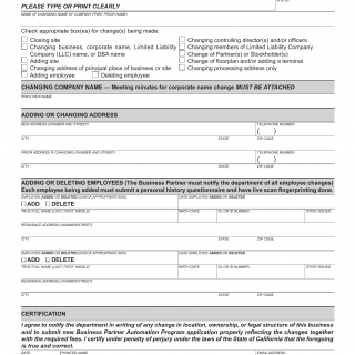 CA DMV Form REG 4026. Business Partner Automation Program Application for Changes