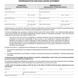 CA DMV Form REG 4028. Business Partner Automation Program Representative Non-Disclosure Statement