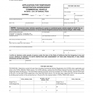 CA DMV Form REG 471. Application for Temporary Registration Nonresident Commercial vehicle