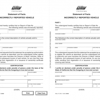 CA DMV Form REG 477. Dealer Statement of Facts