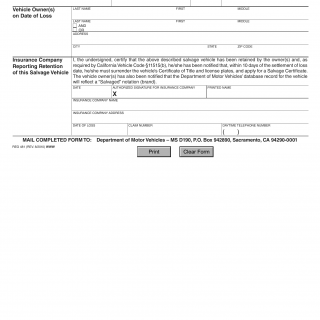CA DMV Form REG 481. Salvage Vehicle Notice of Retention by Owner